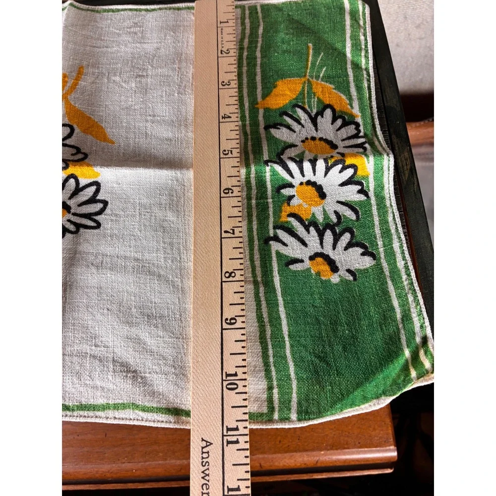 Unbranded Tea Towel Unisex OS Green Excellent Vintage Daisy Floral Print Linen